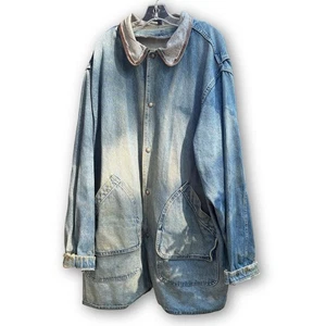 Abrigo de mezclilla Woolrich vintage con cuello de cuero para hombre talla XXL - ¡Bien usado! - Imagen 1 de 14