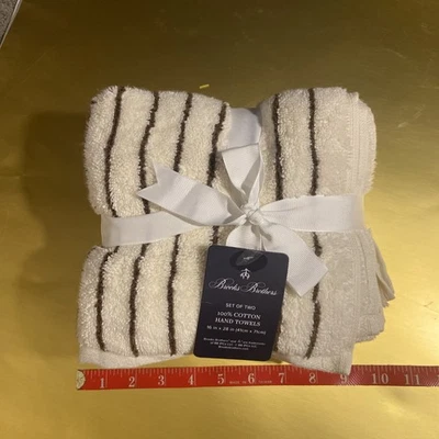 Juego de toallas de mano Brooks Brothers marrón crema a rayas de algodón 2 medidas 16x28" Foto 1 de 4