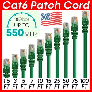 Green Cat6 Cable Ethernet Cat6 Patch Cord Internet Modem Network Wire RJ45 LOT - Picture 1 of 15