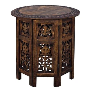 THE URBAN PORT 18 Zoll Brauner kleiner runder Couchtisch aus Holz - Bild 1 von 12