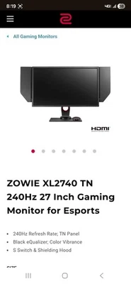BenQ Zowie XL2740 27" 240HZ/1080p 1ms/ - Image 1 of 4
