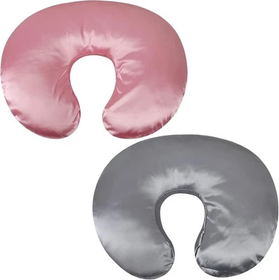 Juego de 2 fundas de almohada de enfermería satinadas gris seda ultra suave &amp; rosa  Foto 1 de 4