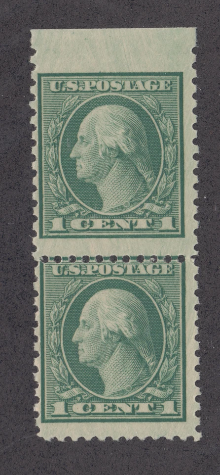 US Sc 538 MNH. 1919 1c Washington, Vertical Margin Pair imperf at top - Image 1 of 1