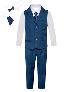 Magen Kids Boys Formal Vest set in Indigo Blue set of 6pcs size 1-14 4 buttons - Picture 1 of 2