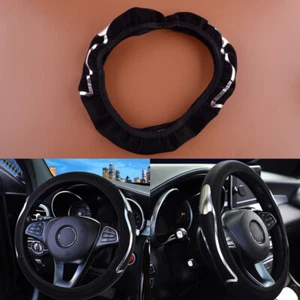 1Pc 37-38cm Car Silver Black Steering Cover Anti Slip PU Leather Protector - Picture 1 of 6