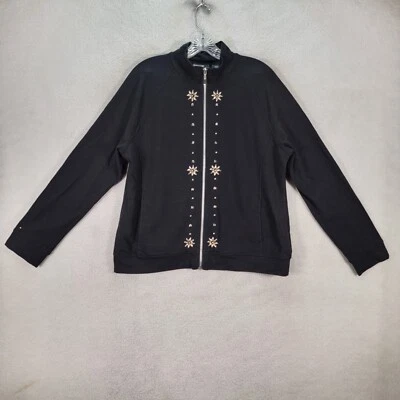 Suéter De Colección Y2K Onque Informal Para Mujer Talla L Negro Tejido Floral Tachonado Cremallera Foto 1 de 4