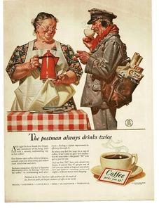 1941 Pfanne American Coffee Bureau J C Leyendecker Kunst Postbote Postbote Vintage Anzeige - Bild 1 von 1
