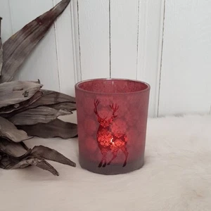 Windlicht "Hirsch" - Glas satiniert - Teelichthalter - rosa - Höhe 10 cm - Bild 1 von 2