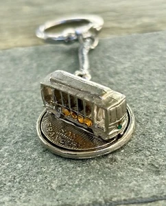 San Francisco Cable Car Trolley Key Chain Spin Spinning With Yellow Rhinestones - Picture 1 of 8