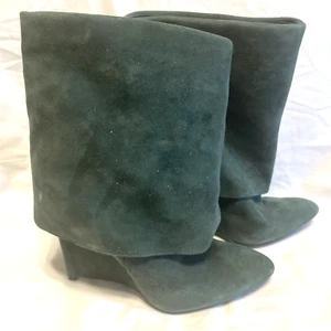 Enzo Angiolini  Green Suede Cuff Ankle High Heel Bootie Point Toe Womens 8M - Picture 1 of 10