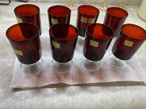 8 Vintage Luminarc Verrerie D'Arques France Ruby Red Clear Footed Glass 4” NEW - Picture 1 of 5