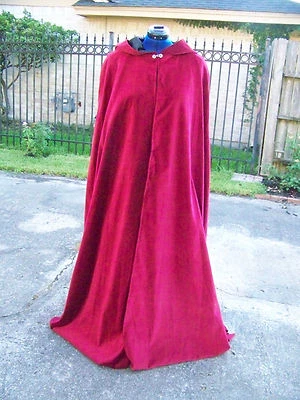 Burgundy Red Wine Velvet & Black Satin Renaissance LOTR Medieval Cape Large USA - Image 1 of 4