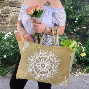 Bolsa de compras de yute, botín de yute grande, bolsa de yute Shopper bolsa de cesta bolsa vegana - Imagen 1 de 9
