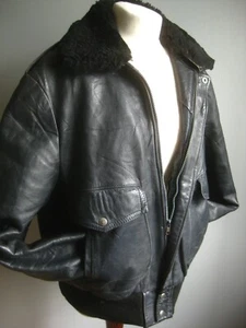 MENS LEATHER FLYING AVIATOR COAT vintage 42 44 shearling sheepskin collar bomber - Picture 1 of 24