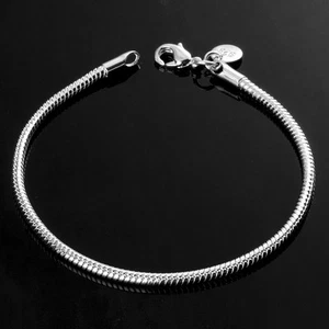 3MM Snake Chain Bangle Bracelets Mens 925 Sterling Silver Plated Womens Jewelry - Picture 1 of 2