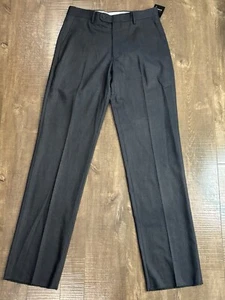 NEW Saks Fifth Avenue Black 34 Charcoal Flat Front Unhemmed Dress Mens Pants D4 - Picture 1 of 6