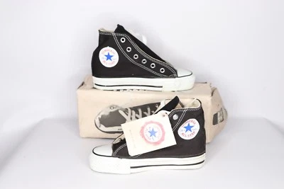 NOS Vintage 90s Converse All Star Hi Top Sneakers Shoes Black Youth Size 12 USA - Image 1 of 4