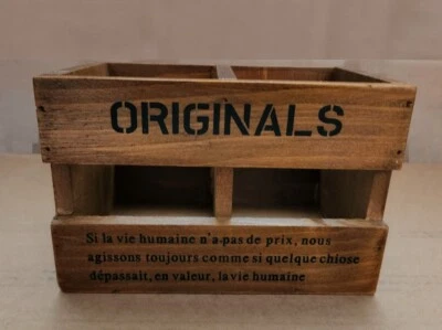 Vintage Wood desk office storage box organizer 2 open grids gift present - Image 1 of 4