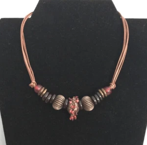 Chico’s copper tones leather and beads statement necklace - Picture 1 of 4