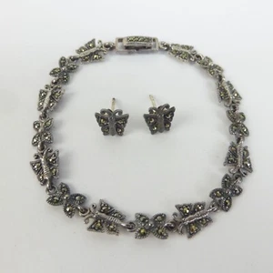 Past Times Sterling Silber Markasiten Schmetterling Armband Ohrringe Set 19 cm Vintage - Bild 1 von 11