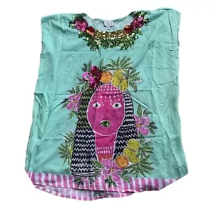 Bonita Bambino Kaftan Dress Kids 5/6/7 Green Girl Fruit Floral Sequin Modal - Picture 1 of 10
