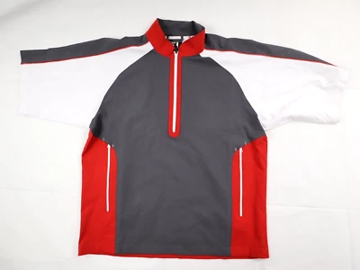FootJoy Men’s Medium (M) Gray Red White 1/2 Zip Short Sleeve Pullover Golf Shirt - Image 1 of 4