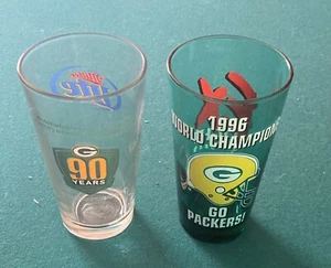 Vintage Green Bay Packers NFL 12oz Beer Pint Glasses. 90 Years & 1996 Champions! - Picture 1 of 2
