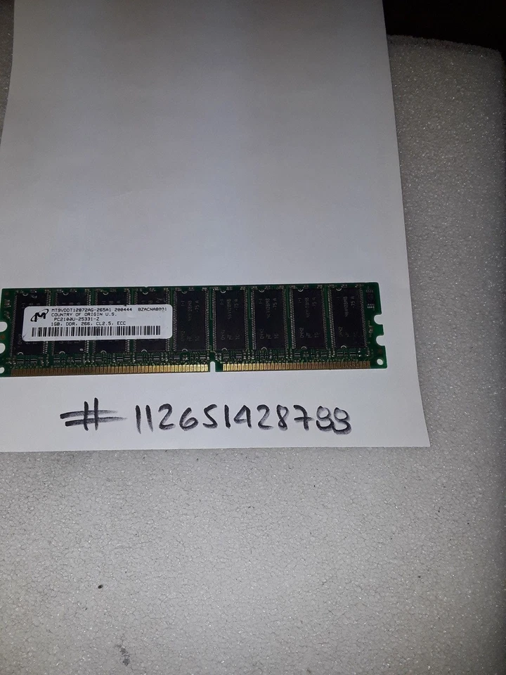 MICRON 1GB DIMM DDR1 DDR PC2100E PC2100   266MHZ 266 184PIN  184 ECC 1RX8   - Image 1 of 1