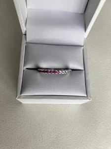 Diamonique X LISA FREEDE Half n Half Eternity Ring Silvertone Pink n Clear SZ 9 - Picture 1 of 11