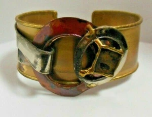 Brazalete de puño abstracto vintage inusual de cobre, tono plateado - Imagen 1 de 5