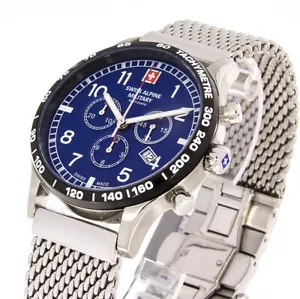 Swiss Alpine Military by Grovana reloj para hombres 1746.9135 cronógrafo cinta milanesa - Imagen 1 de 4