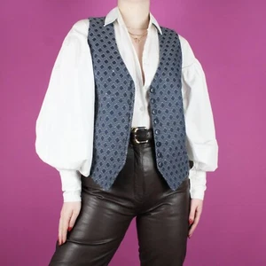 Vintage Mujer Años 90 80 Chaleco Damas Azul Retro Blusa Chaqueta Mediana 12 14 - Imagen 1 de 10