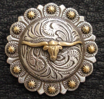 WESTERN HORSE SADDLE HEADSTALL TACK GOLD LONGHORN BERRY CONCHOS 1" SCREW BACK - Image 1 of 2