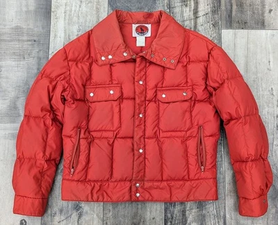 Vintage 70s Mountain Goat White Stag Down Burnt Orange Puffer Ski Jacket L XL - Image 1 of 4