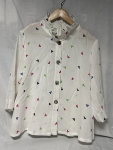 Chaqueta de lino FRIDAZE Flora cuello de alambre para mujer talla mediana estampado geométrico - Imagen 1 de 14