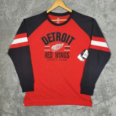 Detroit Red Wings Shirt Mens Large Hockey Club Raglan Long Sleeve NHL Red Black - Image 1 of 4