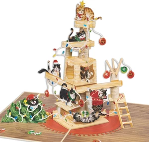 3D Pop-Up Weihnachtskarte für Katzenliebhaber Lasergeschnittener Katzenbaum Weihnachtsgruß 5x7 - Bild 1 von 5