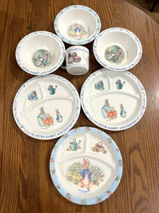 7 PC SET Vtg. Eden PETER RABBIT Plastic Melamine Child Toddler BOWLS Cup PLATES - Picture 1 of 13