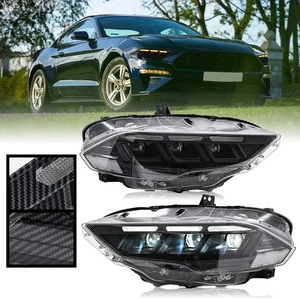 For 2018-2023 Ford Mustang Front Lamps Pair Assembly Carbon fiber LED Headlights - Bild 1 von 24