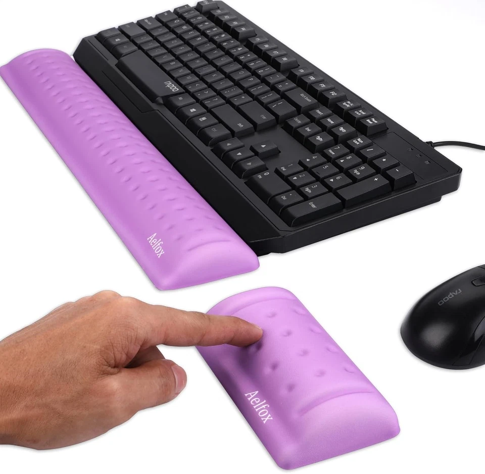 Juego de reposamuñecas de espuma viscoelástica para teclado y ratón almohadilla de soporte ergonómica púrpura Foto 1 de 4
