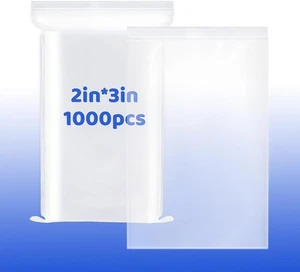2" x 3" Clear Plastic Reclosable Zip poly Bags with 2 x 3, 1000 Pack - Picture 1 of 6