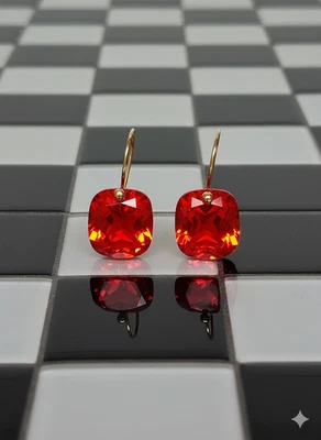 Mexican Fire Opal Dangle Cushion Cut Earrings Sterling Silver 925 Christmas gift - Image 1 of 4