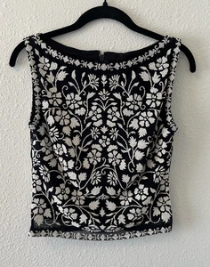 Top donna vintage Tadashi Shoji XS perline floreale collo barca senza maniche anni 90 Y2K - Foto 1 di 16