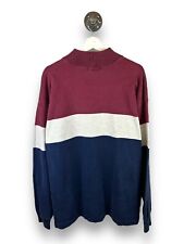 Vintage 90s LL Bean Striped Tri Coloured Mock Neck Sweatshirt Sz Large Made USA