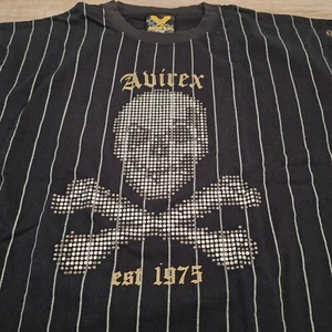 T-shirt uomo Avirex nera con borchie gessato manica corta uomo taglia XL - Foto 1 di 6