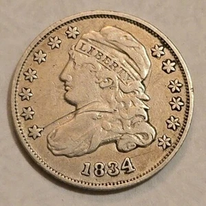 Moneda de diez centavos de plata busto tapado 1834 - Imagen 1 de 5