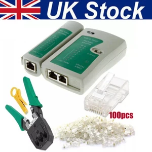 Ethernet Network RJ45 Cat5e Cat6 Cable Tester / Crimping Tool / 100x Connectors~ - Picture 1 of 5
