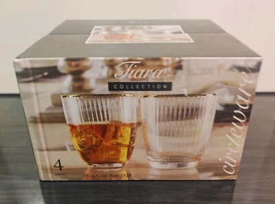 Conjunto de 4 copos de barware copos circulares aro dourado com nervuras 16 oz MCM luxo 🥃 - Imagem 1 de 4