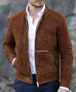 URBAN Men's Lambskin Suede Leather Jacket Motorcycle Outwear Slim Fit Brown Coat - Picture 1 of 3