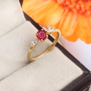 Natural Ruby Yellow Gold Plating Ring, 925 Sterling Silver Handmade Ring - Picture 1 of 3